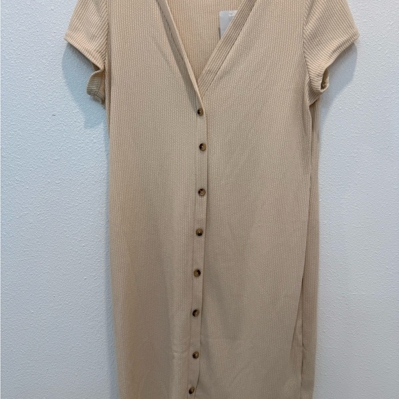 Beige Button-Down Dress - Picture 1 of 3
